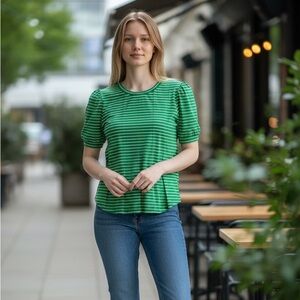 Green and white pleated blouse size  XS mauve by Anthropologie